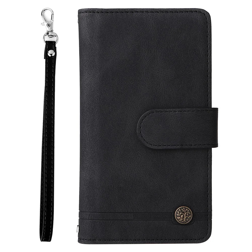 Imprinting Stripes Zipper Pocket Multiple Card Slots Leather Cover Phone Case with Stand Wallet for Samsung Galaxy A03s (166.5mm) - Black - 2