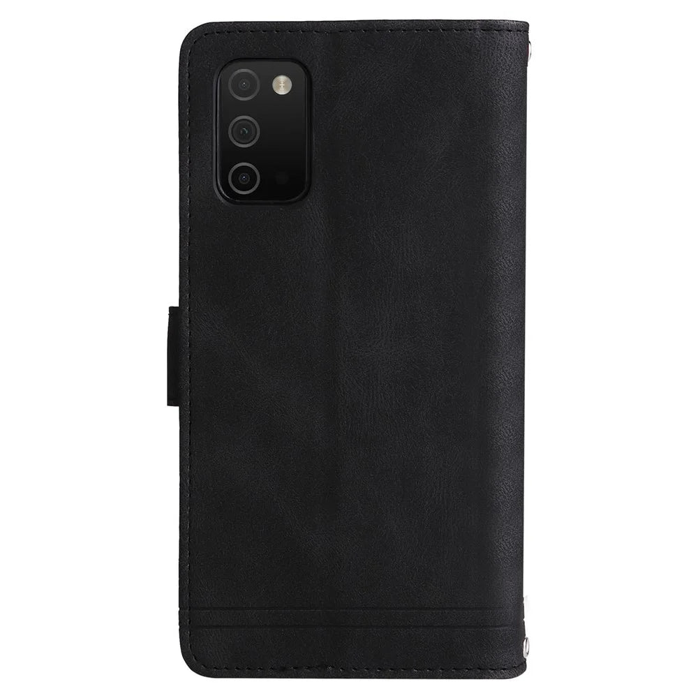Imprinting Stripes Zipper Pocket Multiple Card Slots Leather Cover Phone Case with Stand Wallet for Samsung Galaxy A03s (166.5mm) - Black - 3
