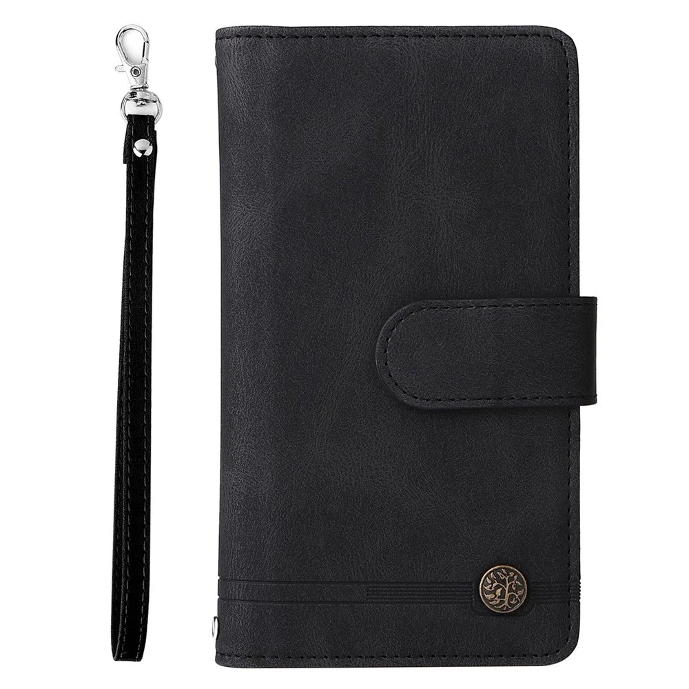 Imprinting Stripes Skin-touch PU Leather Cover Zipper Pocket Multiple Card Slots Phone Case with Stand for Samsung Galaxy Z Fold3 5G - Black - 2