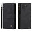 Imprinting Stripes Zipper Pocket Phone Case Multiple Card Slots Stand Leather Shell for Samsung Galaxy A03 (164.2mm) - Black - 1