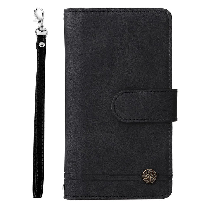 Imprinting Stripes Zipper Pocket Phone Case Multiple Card Slots Stand Leather Shell for Samsung Galaxy A03 (164.2mm) - Black - 2