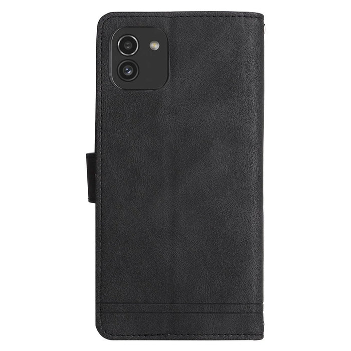 Imprinting Stripes Zipper Pocket Phone Case Multiple Card Slots Stand Leather Shell for Samsung Galaxy A03 (164.2mm) - Black - 3