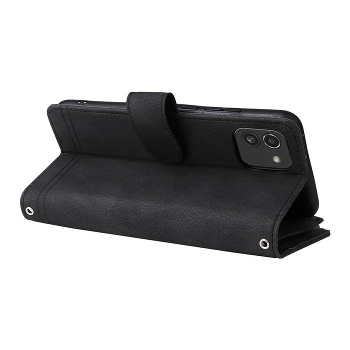 Imprinting Stripes Zipper Pocket Phone Case Multiple Card Slots Stand Leather Shell for Samsung Galaxy A03 (164.2mm) - Black - 5