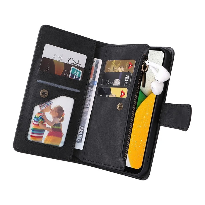 Imprinting Stripes Zipper Pocket Phone Case Multiple Card Slots Stand Leather Shell for Samsung Galaxy A03 (164.2mm) - Black - 7