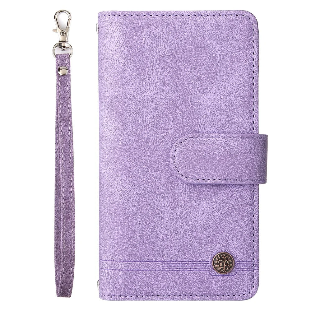 Stripes Imprinted Skin-touch PU Leather Flip Folio Stand Protective Cover Zipper Purse Card Slots Cash Pocket with Strap for Samsung Galaxy A53 5G - Purple - 2