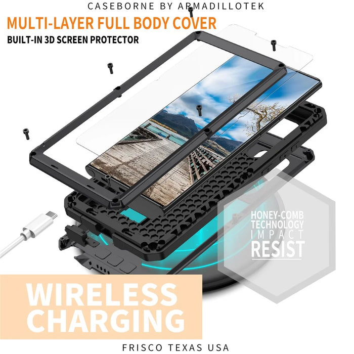 R-JUST 2nd Generation for Samsung Galaxy S22 Ultra 5G Phone Case Sliding Camera Cover Anti-drop Phone Cover Kickstand with Built-in Tempered Glass Screen Protector - Black - 3