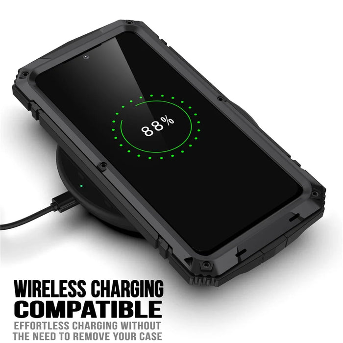 R-JUST for Samsung Galaxy S22 5G Waterproof Drop-Proof Case Kickstand Back Cover with Tempered Glass - Black - 4