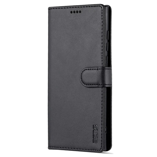 AZNS PU Leather Folio Flip Protective Cover Stand Wallet Magnetic Closure TPU Inner Case for Samsung Galaxy S22 Ultra 5G - Black - 2