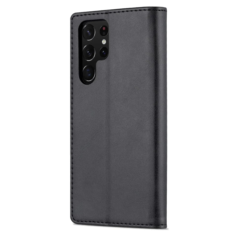AZNS PU Leather Folio Flip Protective Cover Stand Wallet Magnetic Closure TPU Inner Case for Samsung Galaxy S22 Ultra 5G - Black - 3