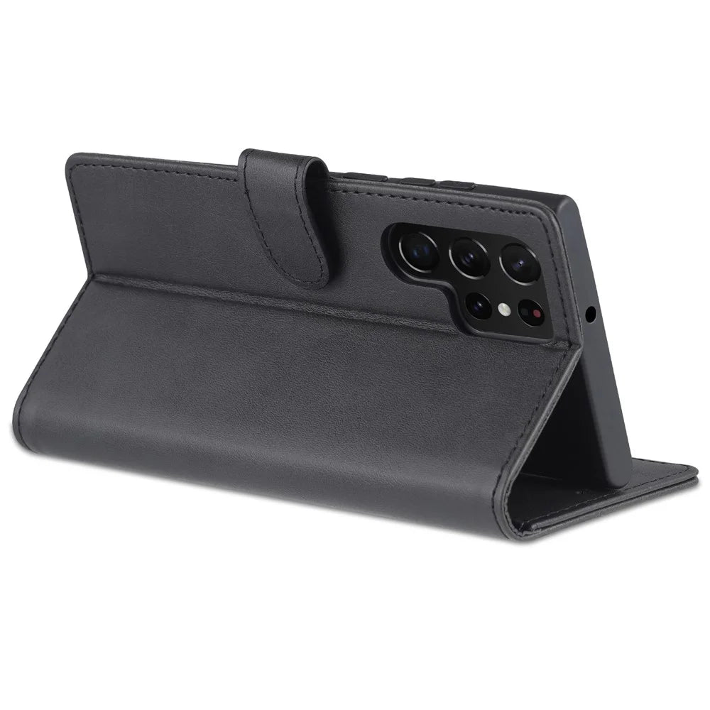AZNS PU Leather Folio Flip Protective Cover Stand Wallet Magnetic Closure TPU Inner Case for Samsung Galaxy S22 Ultra 5G - Black - 5