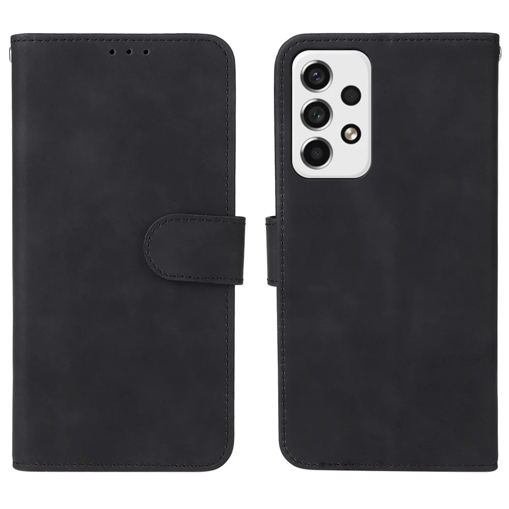 Skin-touch Feeling Anti-fingerprint Shockproof Mobile Phone Case PU Leather Stand Phone Cover Wallet for Samsung Galaxy A53 5G - Black - 1