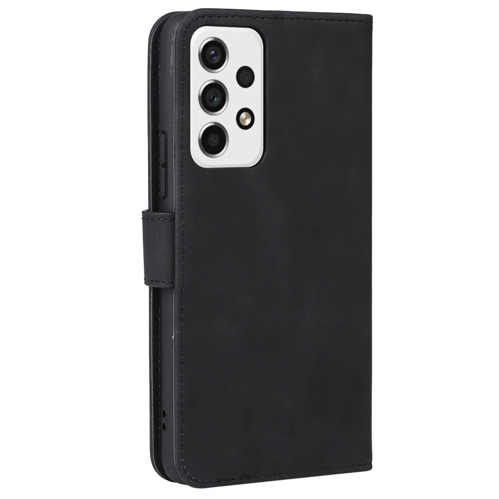 Skin-touch Feeling Anti-fingerprint Shockproof Mobile Phone Case PU Leather Stand Phone Cover Wallet for Samsung Galaxy A53 5G - Black - 3