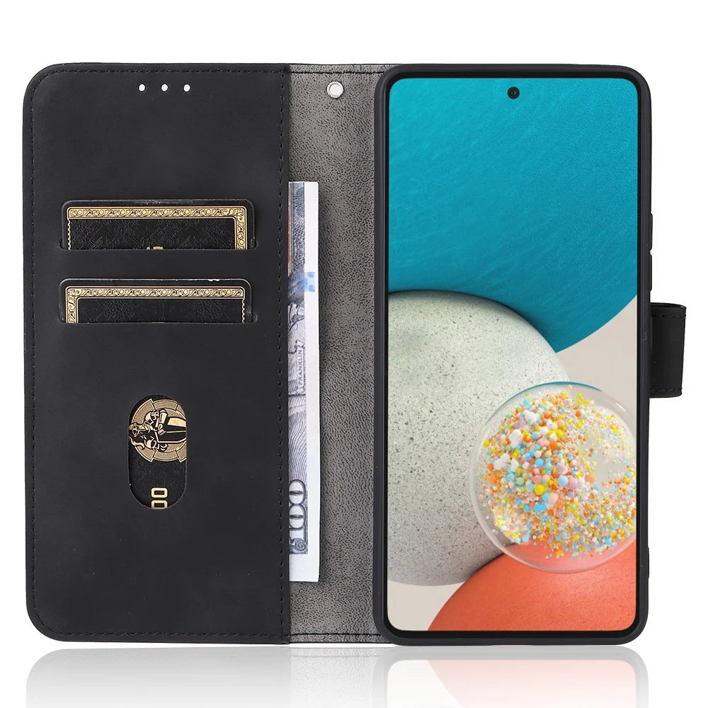 Skin-touch Feeling Anti-fingerprint Shockproof Mobile Phone Case PU Leather Stand Phone Cover Wallet for Samsung Galaxy A53 5G - Black - 4