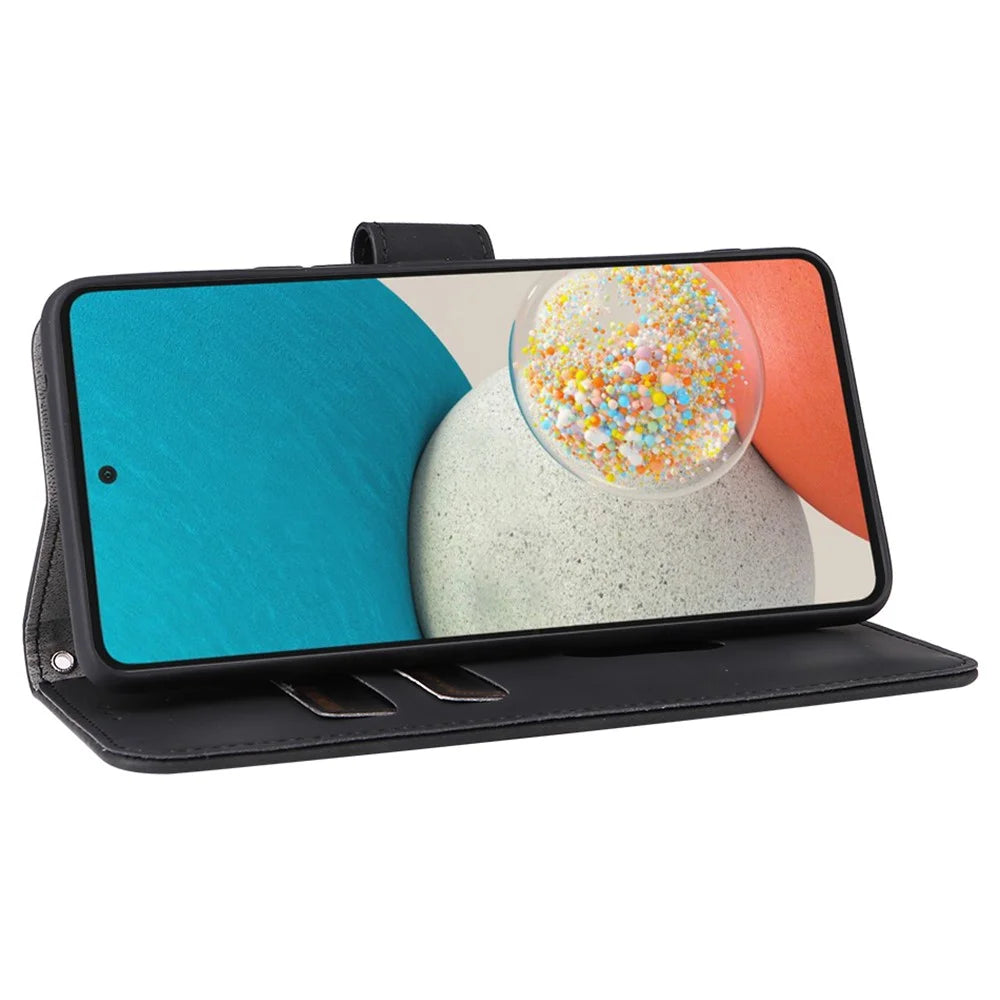 Skin-touch Feeling Anti-fingerprint Shockproof Mobile Phone Case PU Leather Stand Phone Cover Wallet for Samsung Galaxy A53 5G - Black - 5