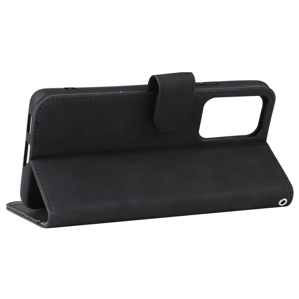 Skin-touch Feeling Anti-fingerprint Shockproof Mobile Phone Case PU Leather Stand Phone Cover Wallet for Samsung Galaxy A53 5G - Black - 6