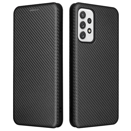 Carbon Fiber Texture Card Holder Phone Case Foldable Stand PU Leather Cover for Samsung Galaxy A73 5G - Black - 1