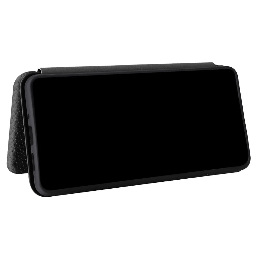 Carbon Fiber Texture Card Holder Phone Case Foldable Stand PU Leather Cover for Samsung Galaxy A73 5G - Black - 4