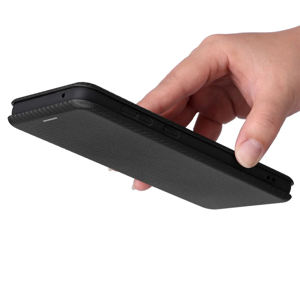 Carbon Fiber Texture Card Holder Phone Case Foldable Stand PU Leather Cover for Samsung Galaxy A73 5G - Black - 7