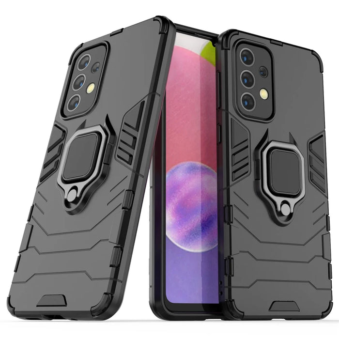 Anti-scratch Soft TPU Hard PC Protective Phone Case with Ring Holder Kickstand for Samsung Galaxy A33 5G - Black - 1