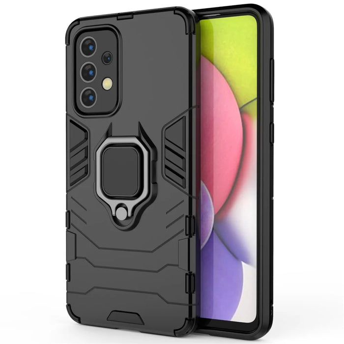 Anti-scratch Soft TPU Hard PC Protective Phone Case with Ring Holder Kickstand for Samsung Galaxy A33 5G - Black - 2