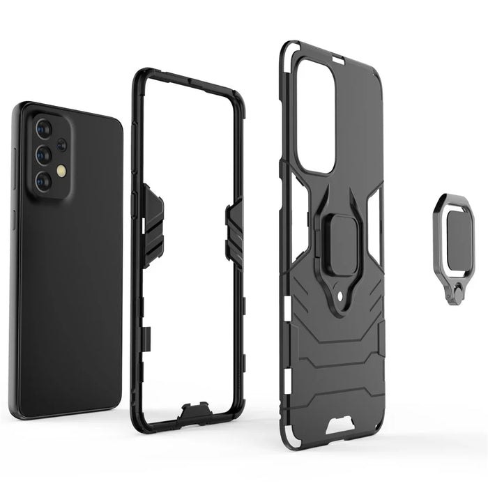 Anti-scratch Soft TPU Hard PC Protective Phone Case with Ring Holder Kickstand for Samsung Galaxy A33 5G - Black - 5