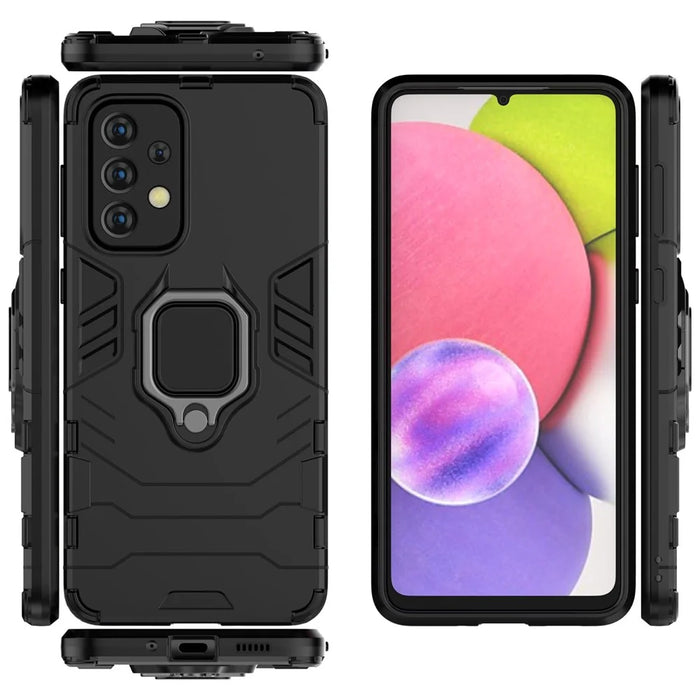Anti-scratch Soft TPU Hard PC Protective Phone Case with Ring Holder Kickstand for Samsung Galaxy A33 5G - Black - 6