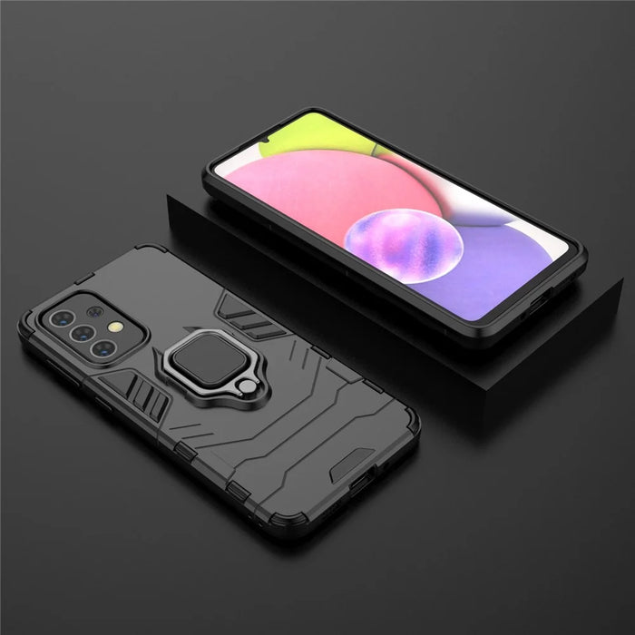 Anti-scratch Soft TPU Hard PC Protective Phone Case with Ring Holder Kickstand for Samsung Galaxy A33 5G - Black - 7