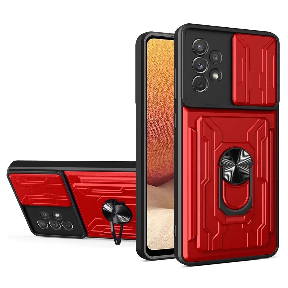 Ring Kickstand Hybrid Dual Layer Hard PC + TPU Heavy Duty Camera Protection Case with Card Slot for Samsung Galaxy A33 5G - Red - 1