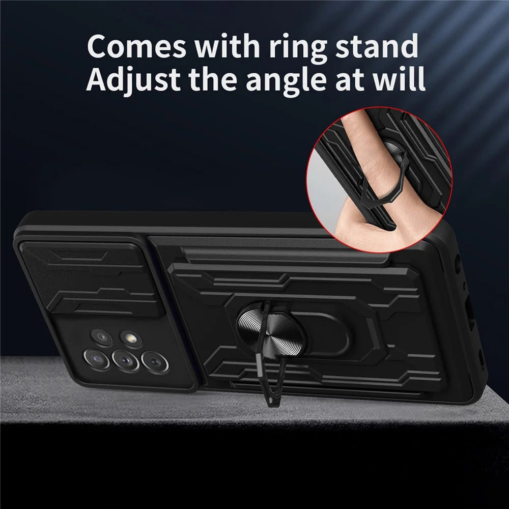 Ring Kickstand Hybrid Dual Layer Hard PC + TPU Heavy Duty Camera Protection Case with Card Slot for Samsung Galaxy A33 5G - Red - 2