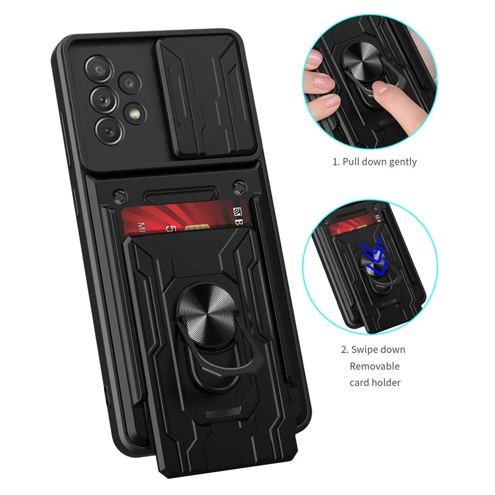 Ring Kickstand Hybrid Dual Layer Hard PC + TPU Heavy Duty Camera Protection Case with Card Slot for Samsung Galaxy A33 5G - Red - 6