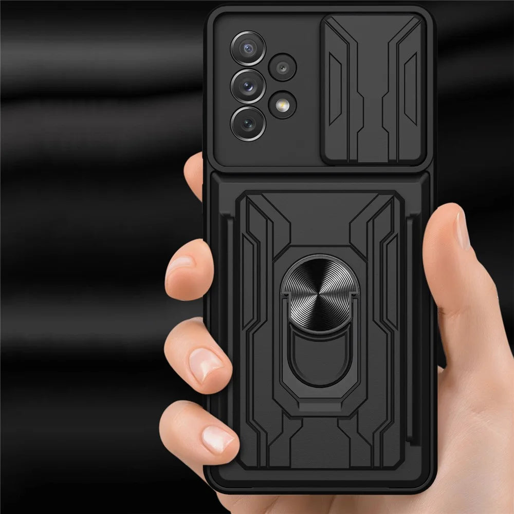 Ring Kickstand Hybrid Dual Layer Hard PC + TPU Heavy Duty Camera Protection Case with Card Slot for Samsung Galaxy A33 5G - Red - 7