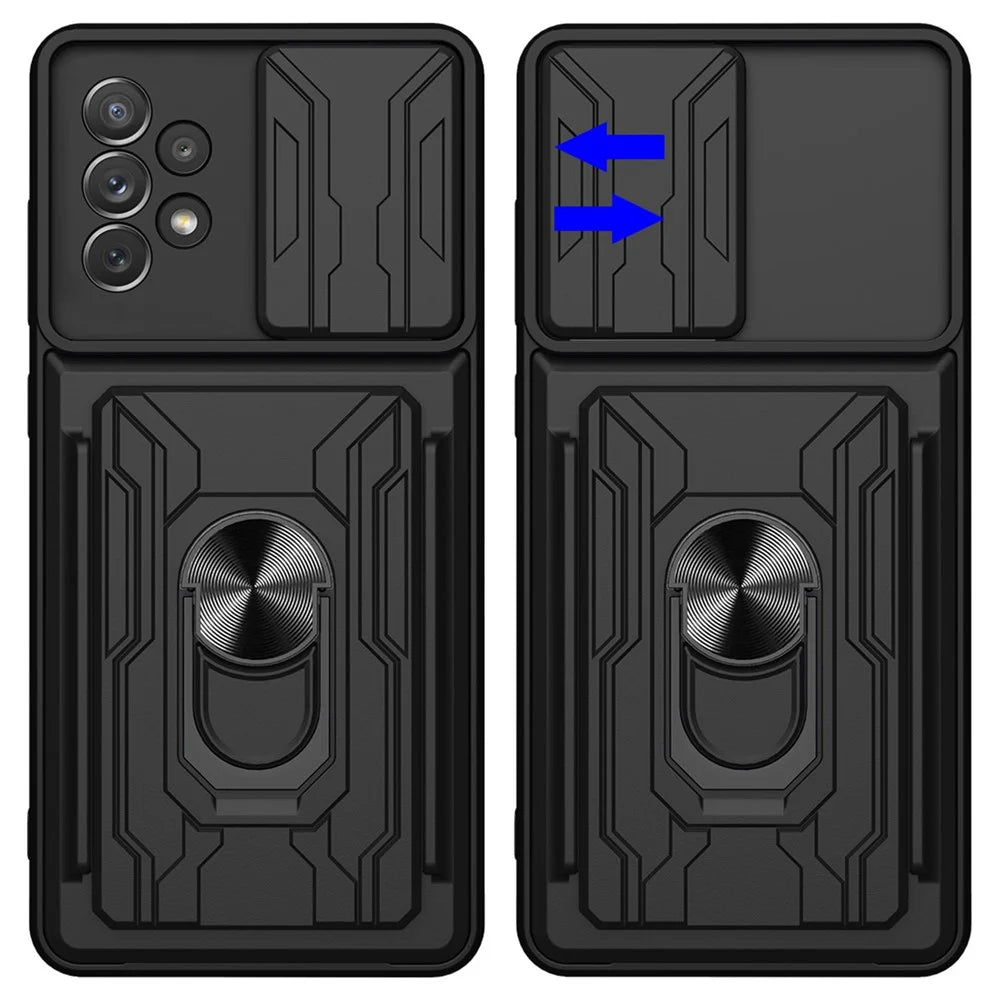 Kickstand Camera Cover Slide Anti-Scratch Protective Hard PC Soft TPU Case with Card Holder Slot for Samsung Galaxy A53 5G - Black - 7