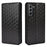 Imprinting 3D Rhombus Foldable Stand Leather Case Folio Flip Wallet Phone Case for Samsung Galaxy S21 FE 5G - Black - 1