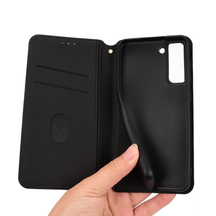Imprinting 3D Rhombus Foldable Stand Leather Case Folio Flip Wallet Phone Case for Samsung Galaxy S21 FE 5G - Black - 7