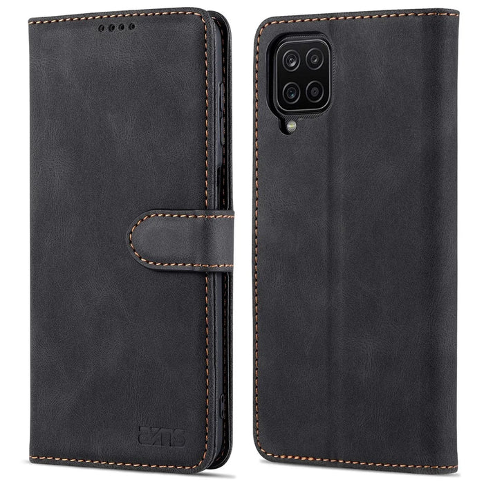 AZNS Magnetic Clasp Leather Case Scratch-resistant Wallet Stand Phone Cover for Samsung Galaxy A12 - Black - 1