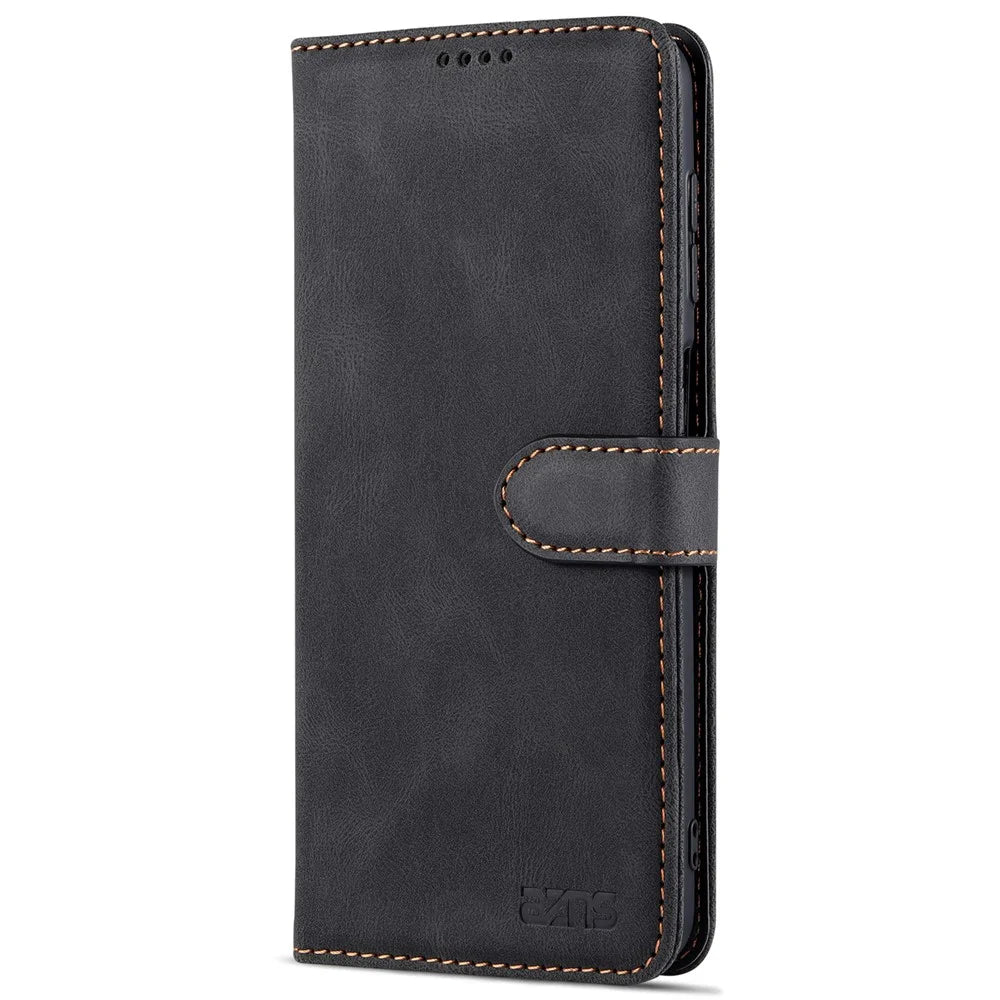 AZNS Magnetic Clasp Leather Case Scratch-resistant Wallet Stand Phone Cover for Samsung Galaxy A12 - Black - 2