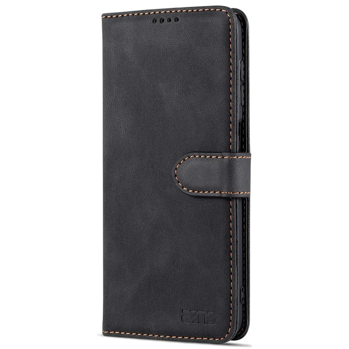 AZNS Magnetic Clasp Leather Case Scratch-resistant Wallet Stand Phone Cover for Samsung Galaxy A12 - Black - 2