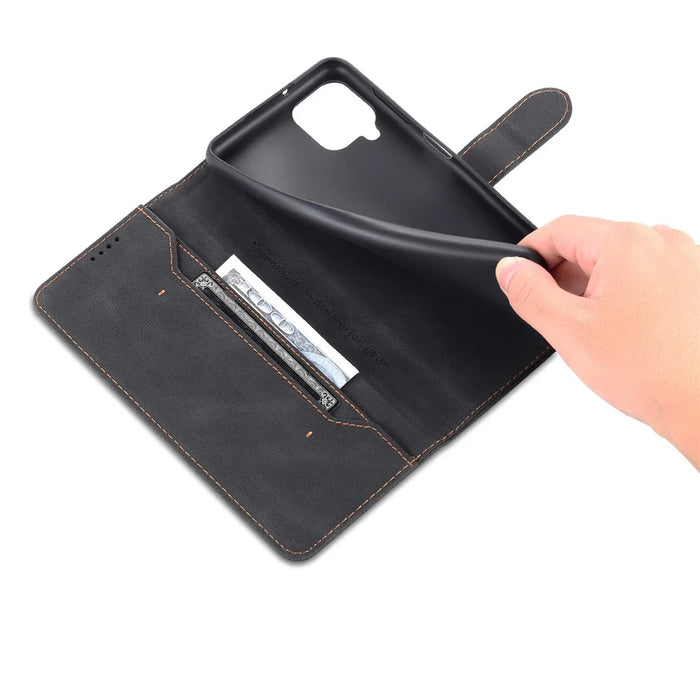 AZNS Magnetic Clasp Leather Case Scratch-resistant Wallet Stand Phone Cover for Samsung Galaxy A12 - Black - 7