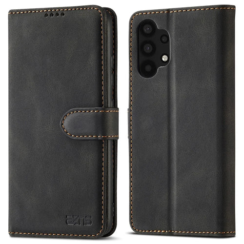 AZNS Magnetic Clasp Leather Case Drop-proof Fully Wrapped Wallet Stand Phone Cover for Samsung Galaxy A32 4G (EU Version) - Black - 1