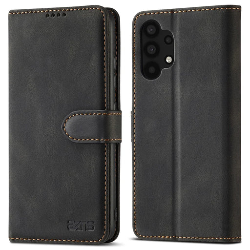 AZNS Magnetic Clasp Leather Case Drop-proof Fully Wrapped Wallet Stand Phone Cover for Samsung Galaxy A32 4G (EU Version) - Black - 1