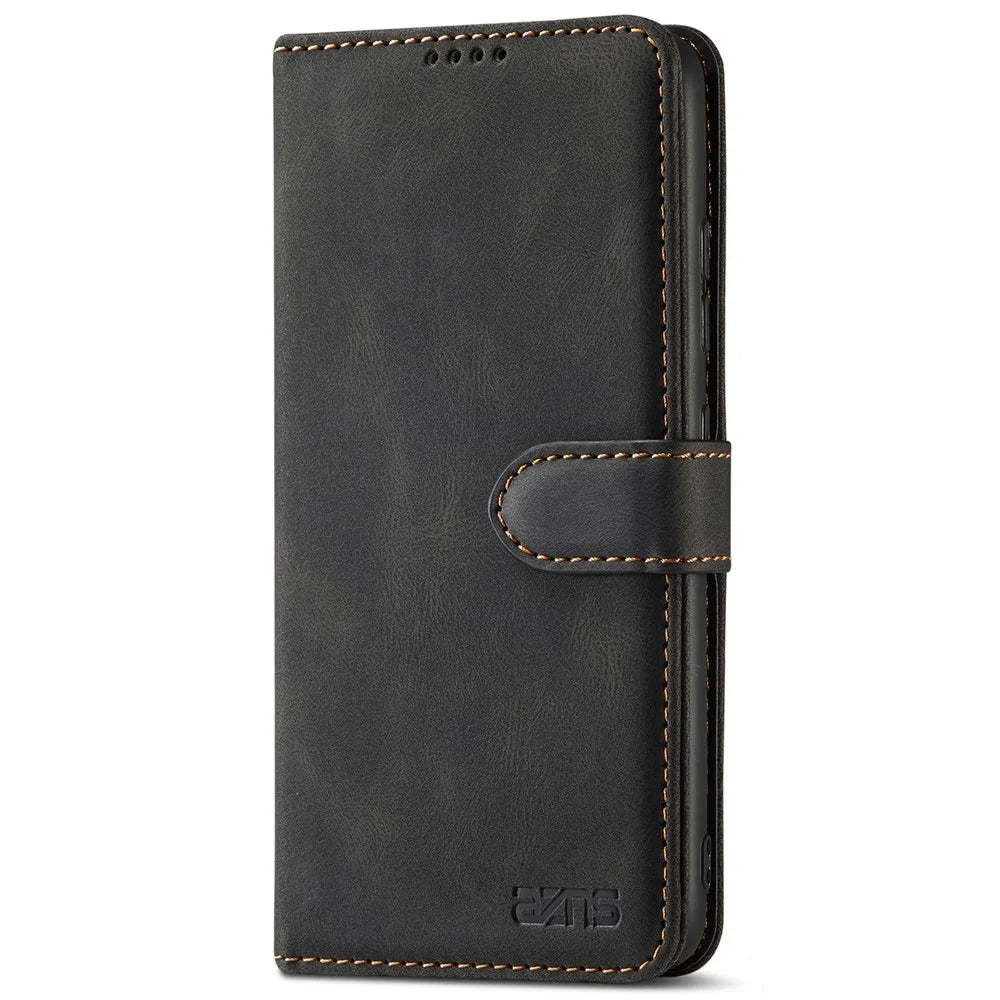 AZNS Magnetic Clasp Leather Case Drop-proof Fully Wrapped Wallet Stand Phone Cover for Samsung Galaxy A32 4G (EU Version) - Black - 2