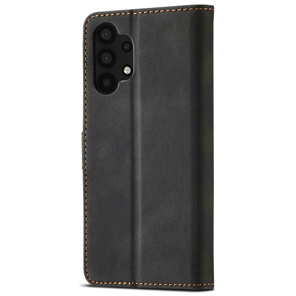 AZNS Magnetic Clasp Leather Case Drop-proof Fully Wrapped Wallet Stand Phone Cover for Samsung Galaxy A32 4G (EU Version) - Black - 3