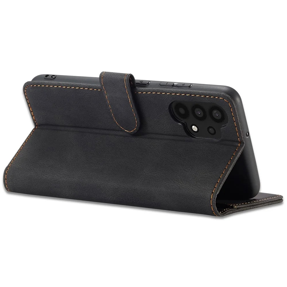 AZNS Magnetic Clasp Leather Case Drop-proof Fully Wrapped Wallet Stand Phone Cover for Samsung Galaxy A32 4G (EU Version) - Black - 5