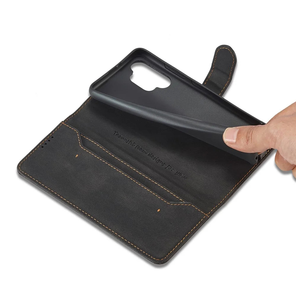 AZNS Magnetic Clasp Leather Case Drop-proof Fully Wrapped Wallet Stand Phone Cover for Samsung Galaxy A32 4G (EU Version) - Black - 7