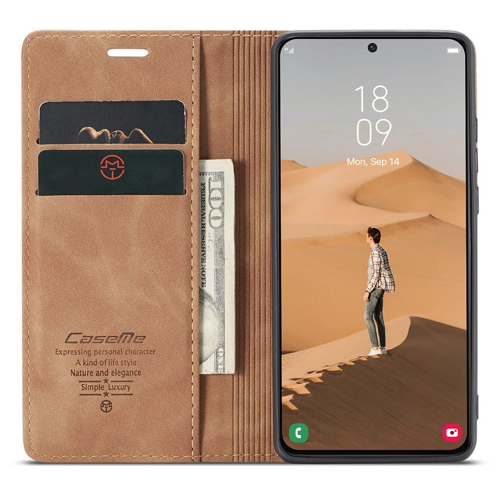 CASEME 013 Series TPU Inner Lining Cover Wallet Stand Design Lightweight Auto-absorbed PU Leather Phone Case for Samsung Galaxy S22+ 5G - Brown - 2
