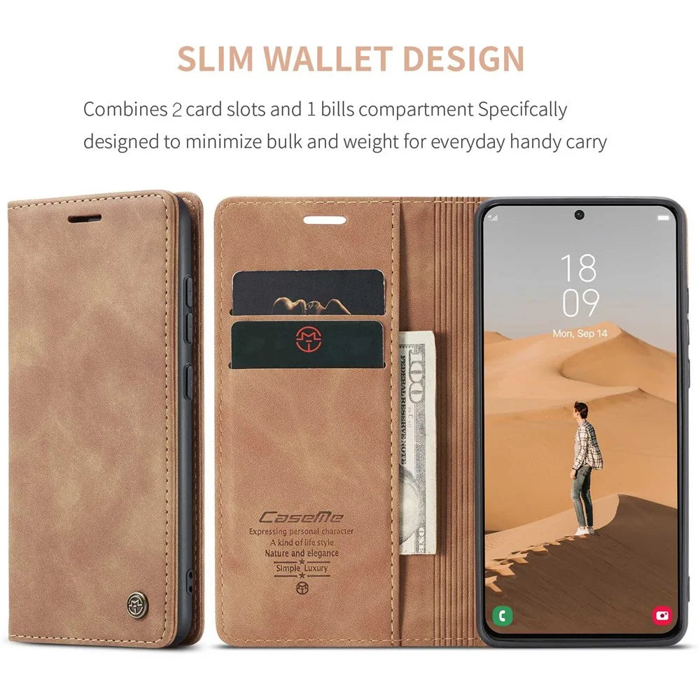 CASEME 013 Series TPU Inner Lining Cover Wallet Stand Design Lightweight Auto-absorbed PU Leather Phone Case for Samsung Galaxy S22+ 5G - Brown - 4