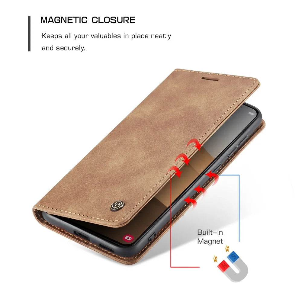 CASEME 013 Series TPU Inner Lining Cover Wallet Stand Design Lightweight Auto-absorbed PU Leather Phone Case for Samsung Galaxy S22+ 5G - Brown - 6