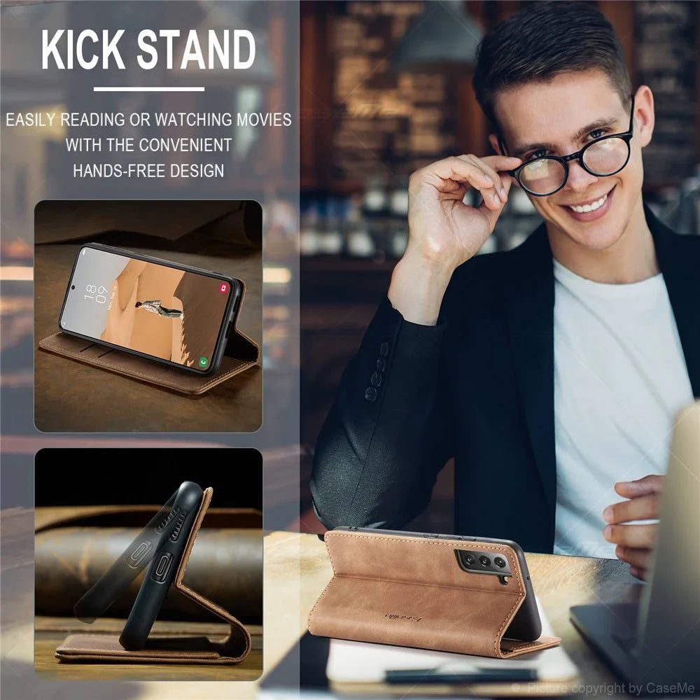 CASEME 013 Series TPU Inner Lining Cover Wallet Stand Design Lightweight Auto-absorbed PU Leather Phone Case for Samsung Galaxy S22+ 5G - Brown - 7
