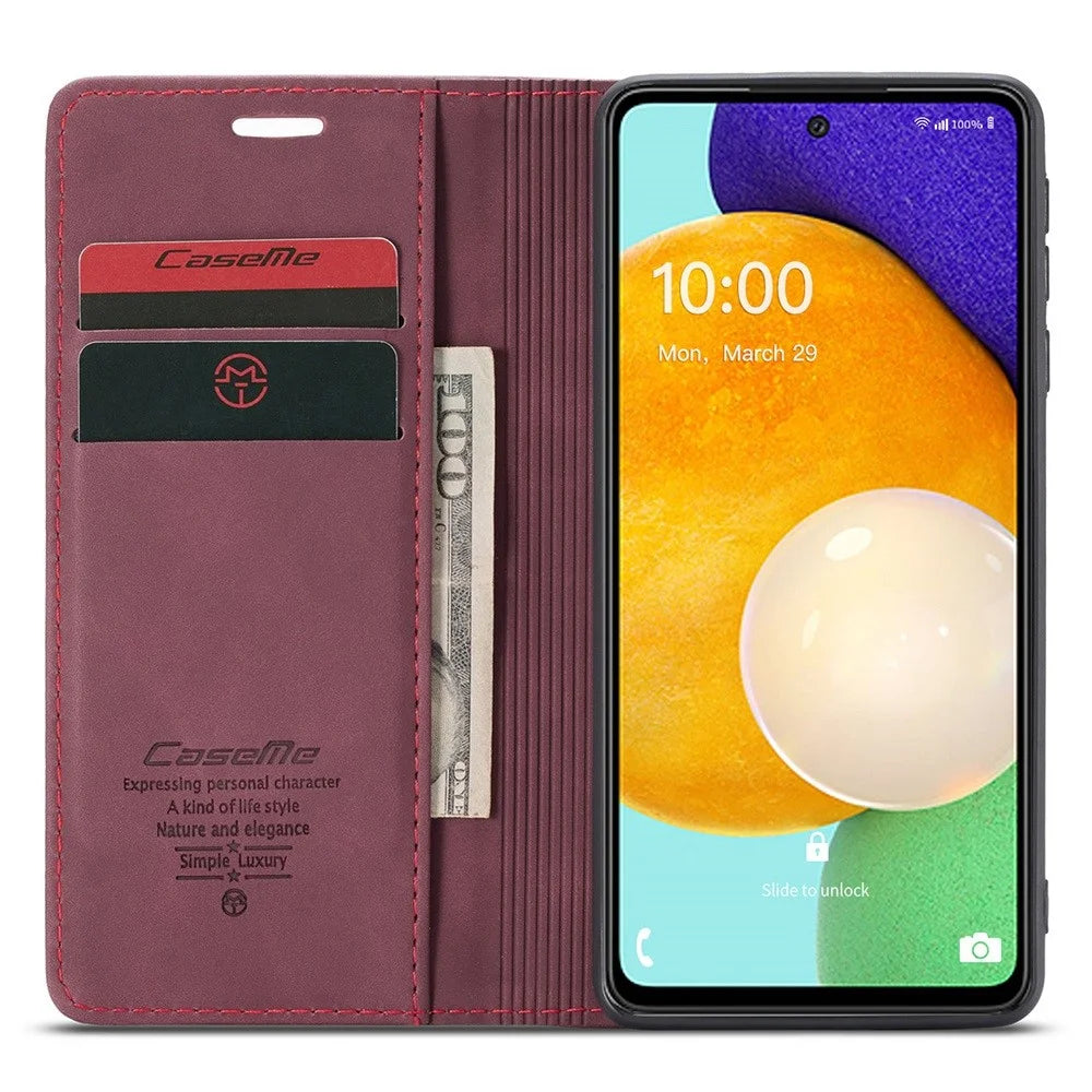 CASEME 013 Series PU Leather Folio Phone Case Wallet Stand Design Lightweight Auto-absorbed Phone Covering for Samsung Galaxy A53 5G - Red - 2