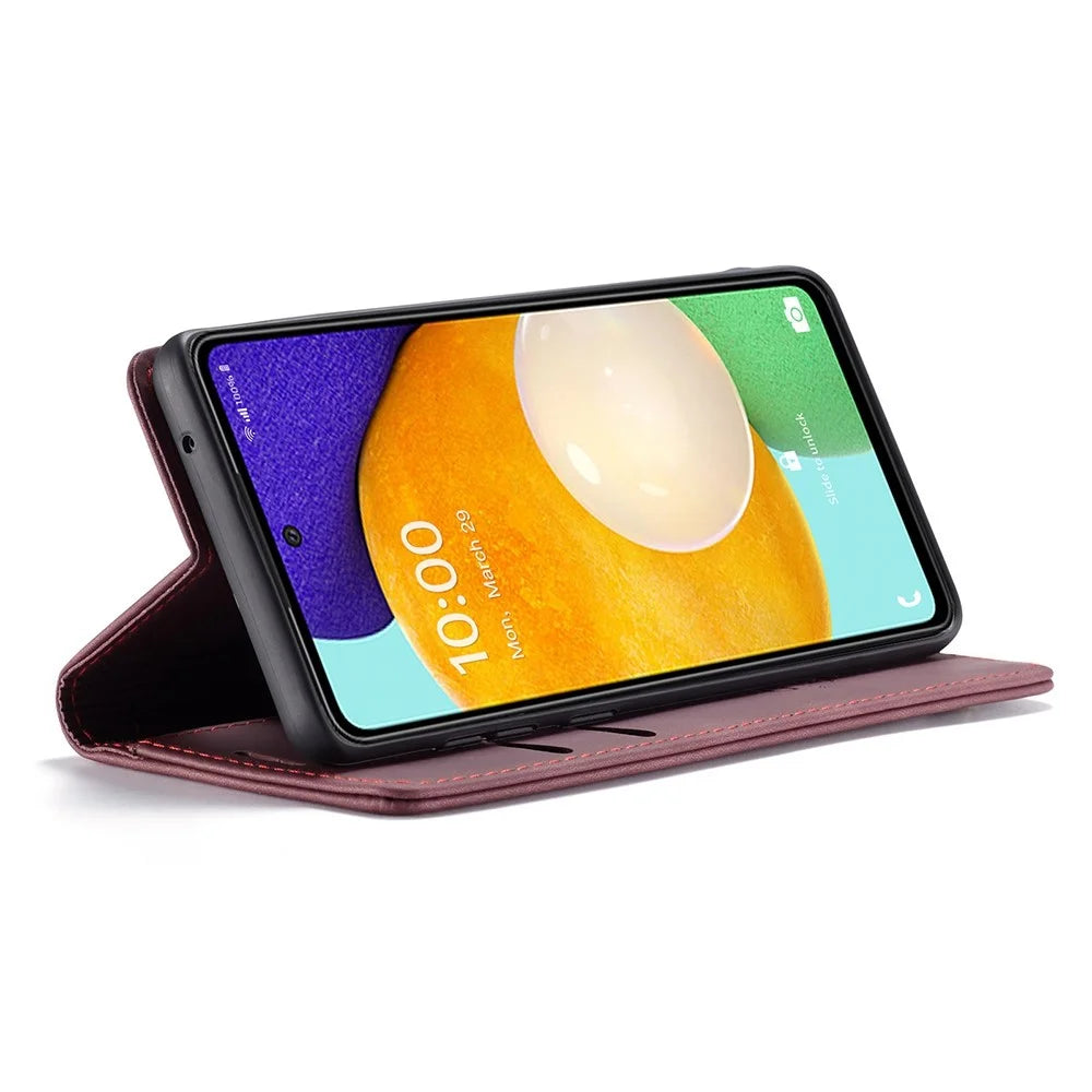 CASEME 013 Series PU Leather Folio Phone Case Wallet Stand Design Lightweight Auto-absorbed Phone Covering for Samsung Galaxy A53 5G - Red - 3